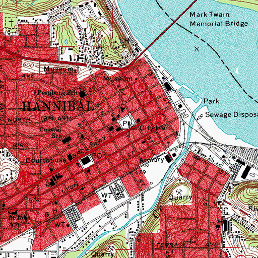 Topographic Map of Hannibal, MO