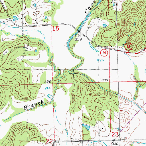 Topographic Map of Haw Branch, MO