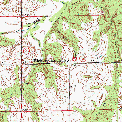 Topographic Map of Hickory Hill School, MO