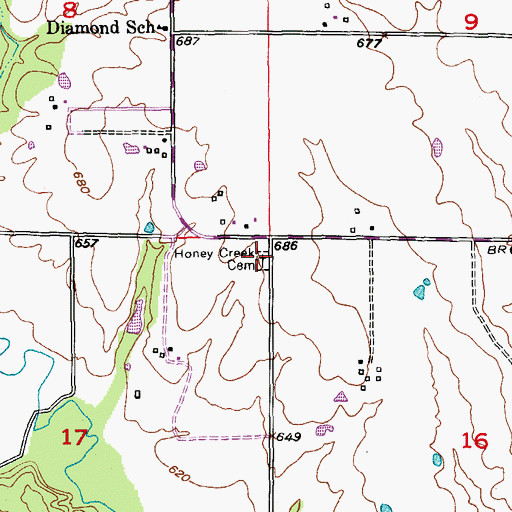 Topographic Map of Honey Creek Cemetery, MO