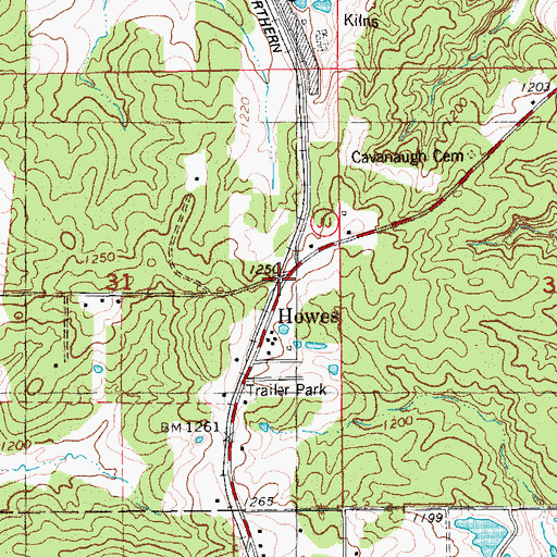Topographic Map of Howes, MO