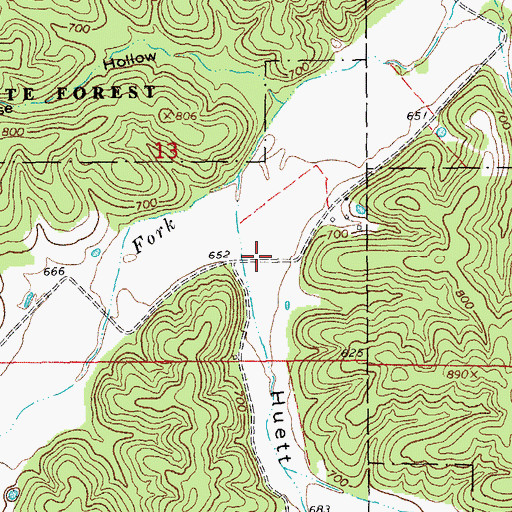 Topographic Map of Huett Valley, MO