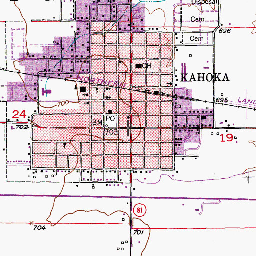 Topographic Map of Kahoka, MO