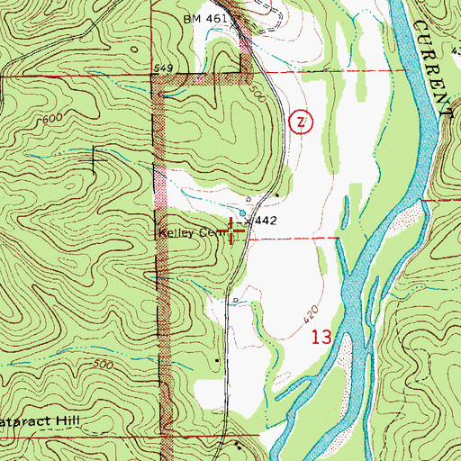 Topographic Map of Kelley Cemetery, MO