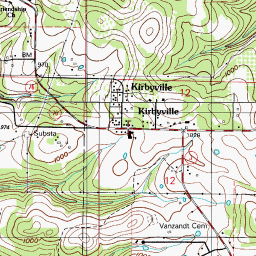 Topographic Map of Kirbyville, MO