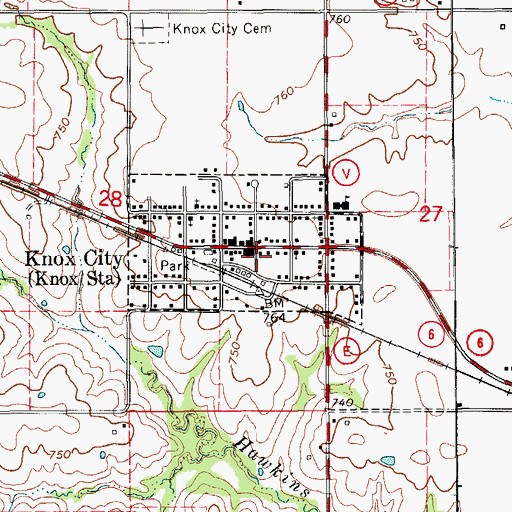 Topographic Map of Knox City, MO