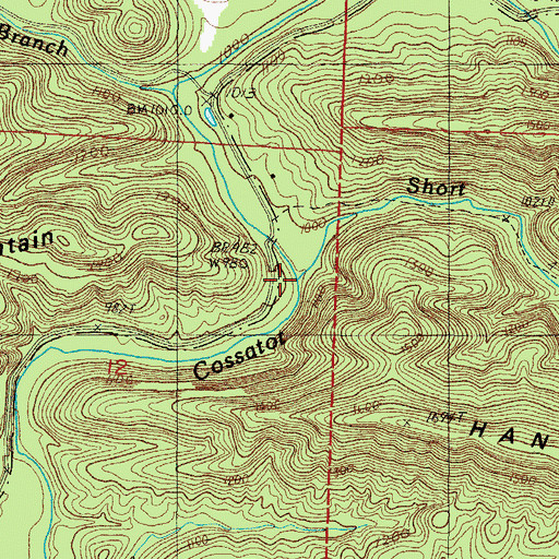 Topographic Map of Short Creek, AR