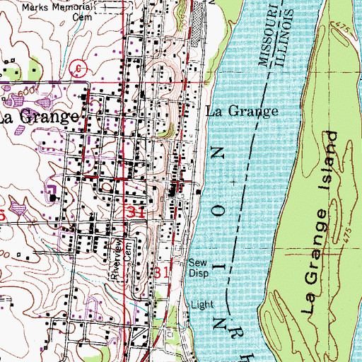 Topographic Map of La Grange, MO