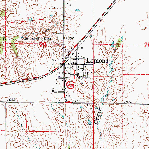 Topographic Map of Lemons, MO