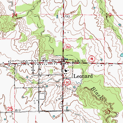 Topographic Map of Leonard, MO