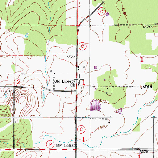 Topographic Map of Old Liberty Church, MO