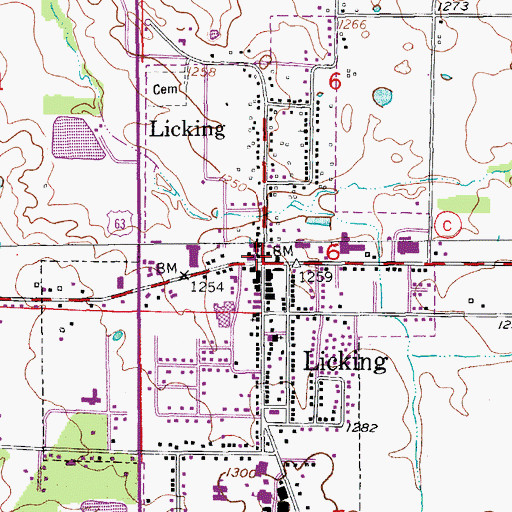 Topographic Map of Licking, MO