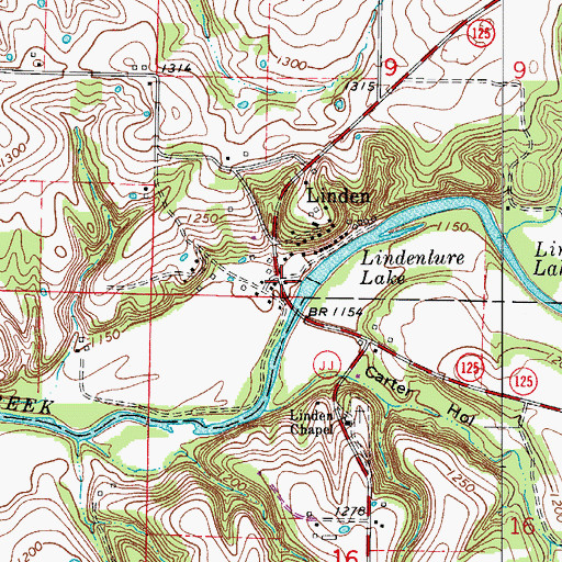 Topographic Map of Linden, MO