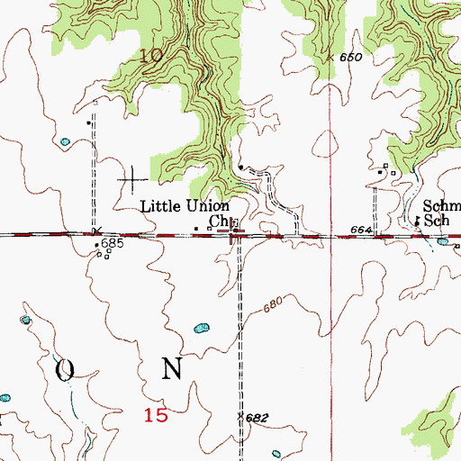 Topographic Map of Little Union Church, MO