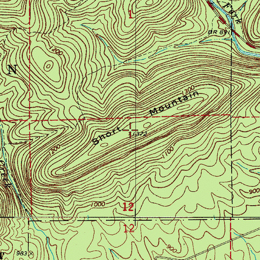 Topographic Map of Short Mountain, AR