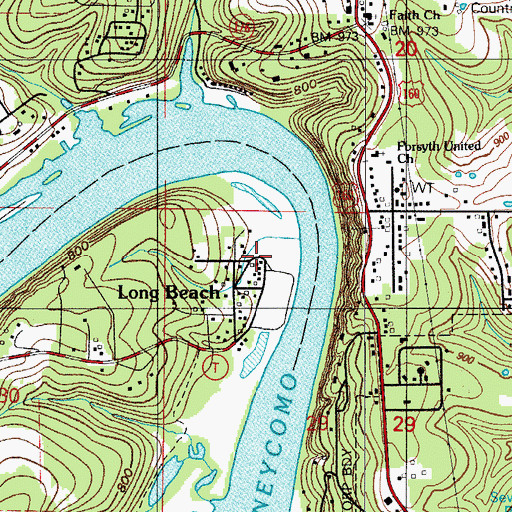Topographic Map of Long Beach, MO