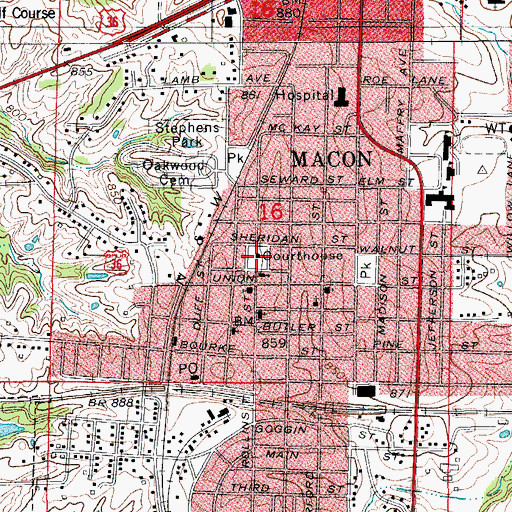 Topographic Map of Macon, MO