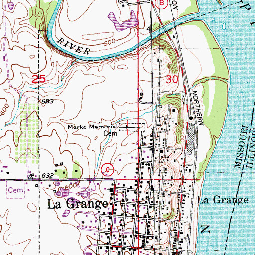 Topographic Map of Marks Memorial Cemetery, MO
