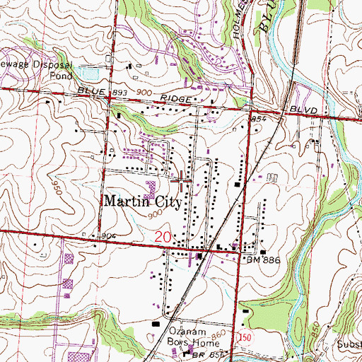 Topographic Map of Martin City, MO