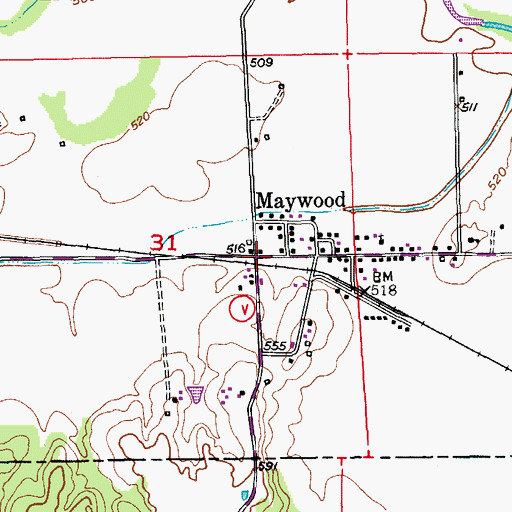 Topographic Map of Maywood, MO