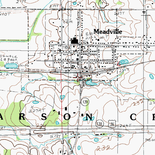 Topographic Map of Meadville, MO