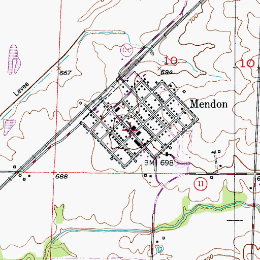 Topographic Map of Mendon, MO
