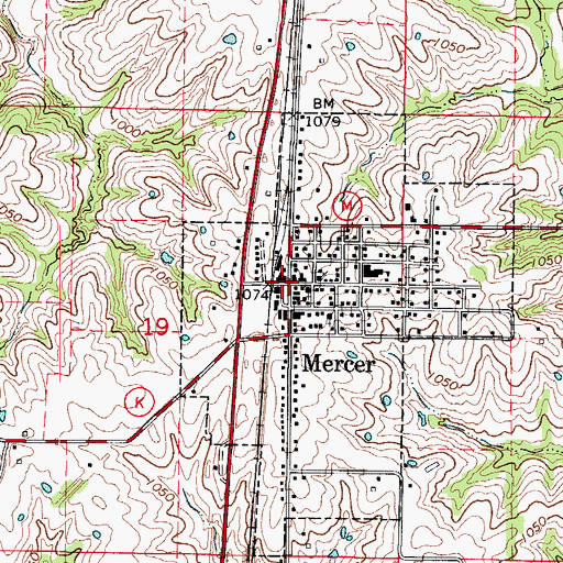 Topographic Map of Mercer, MO