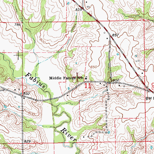 Topographic Map of Middle Fabius School, MO