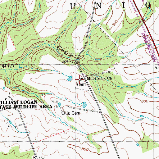 Topographic Map of Mill Creek Church, MO