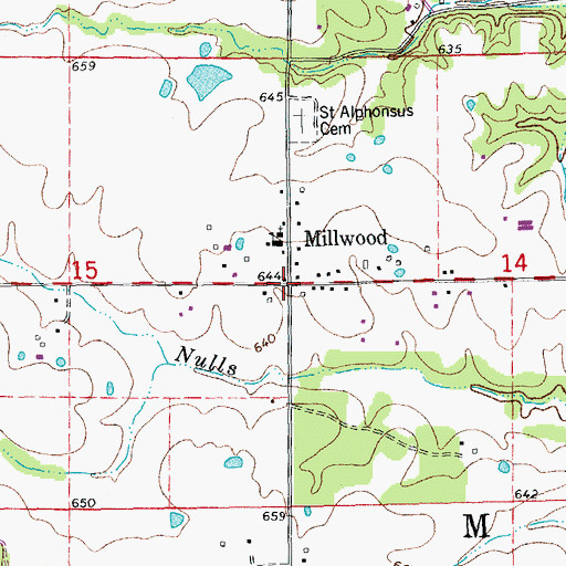 Topographic Map of Millwood, MO