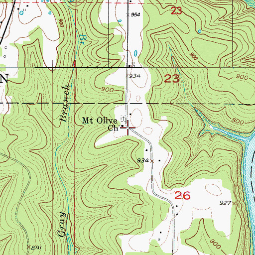 Topographic Map of Mount Olive Church, MO