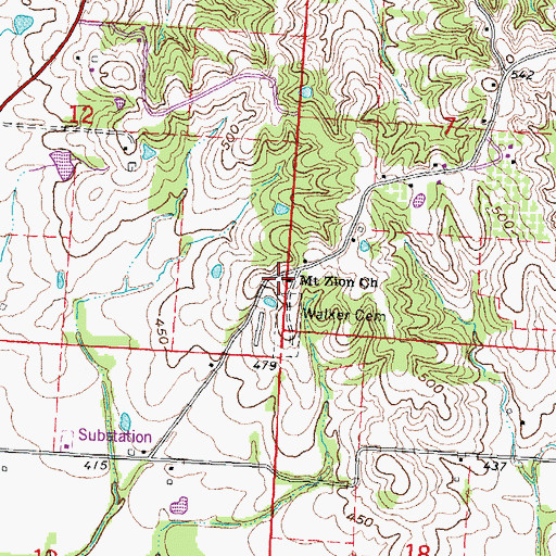 Topographic Map of Mount Zion Church, MO