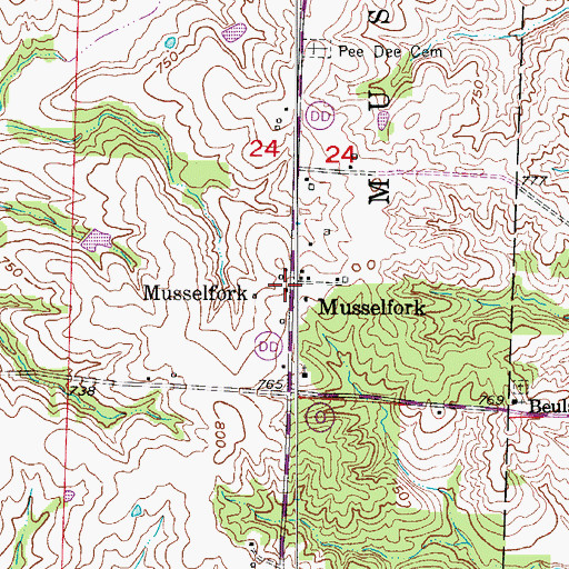 Topographic Map of Musselfork, MO