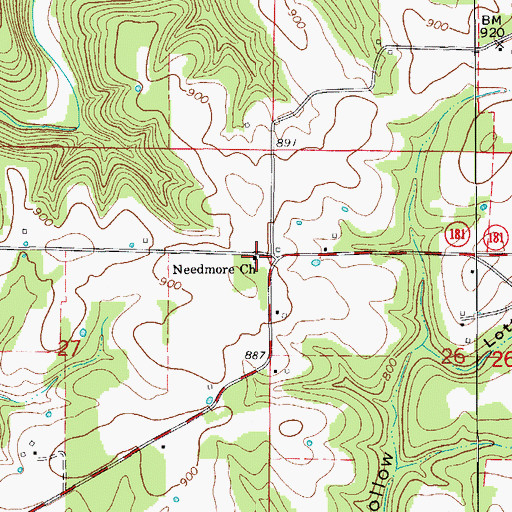 Topographic Map of Needmore Church, MO