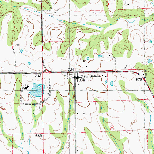 Topographic Map of New Salem Church, MO