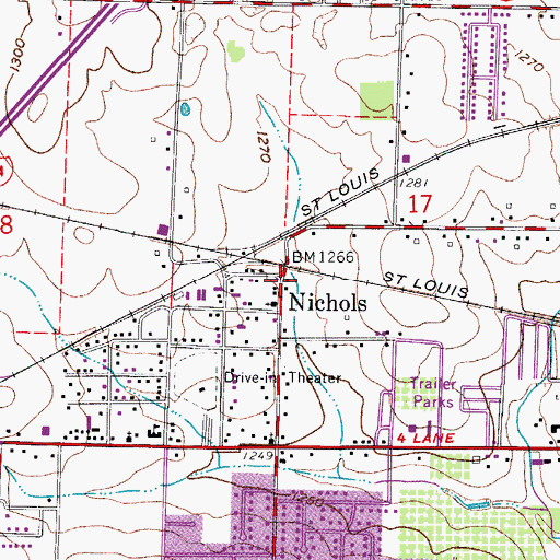 Topographic Map of Nichols, MO