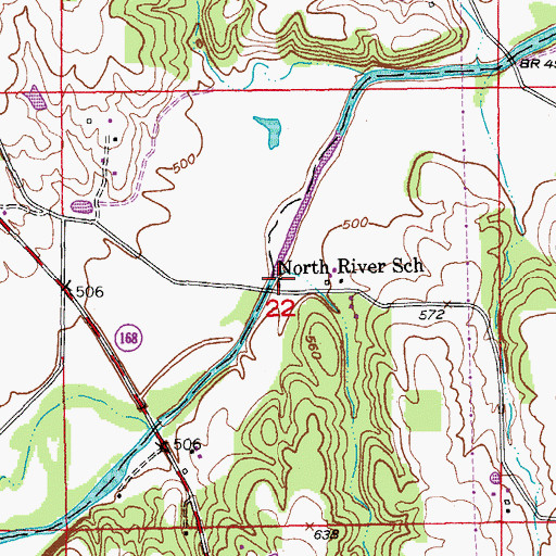 Topographic Map of North River School, MO