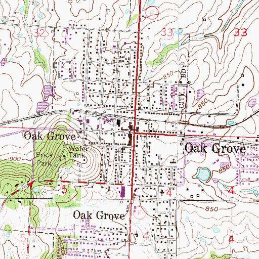 Topographic Map of Oak Grove, MO