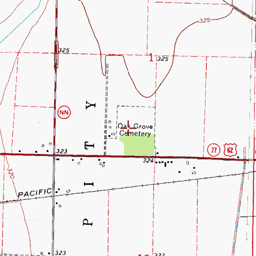 Topographic Map of Oak Grove Cemetery, MO