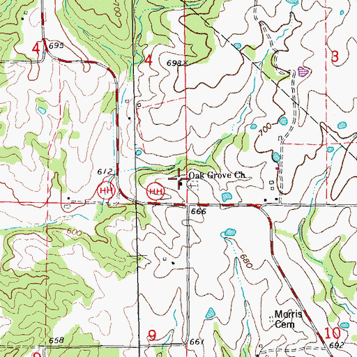 Topographic Map of Oak Grove Church, MO