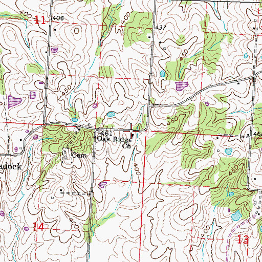 Topographic Map of Oak Ridge Church, MO