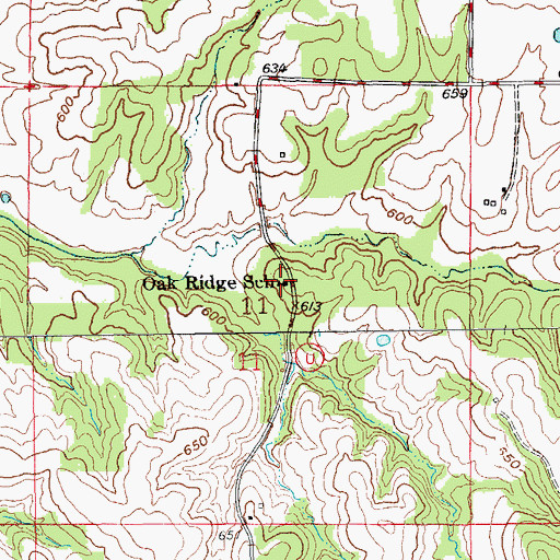 Topographic Map of Oak Ridge School, MO