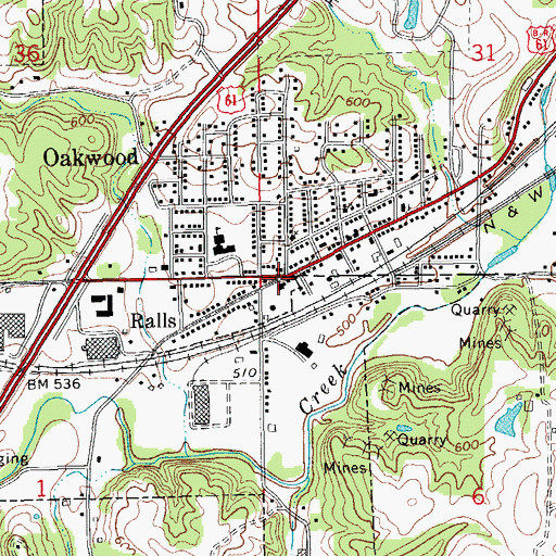 Topographic Map of Oakwood, MO