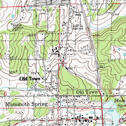 Topographic Map of Old Town, MO