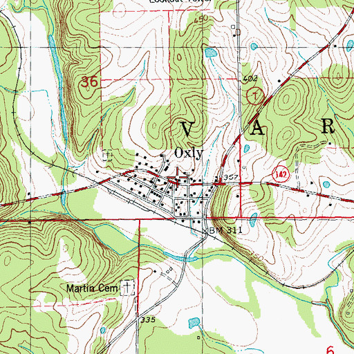 Topographic Map of Oxly, MO