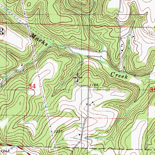 Topographic Map of Peavine School, MO