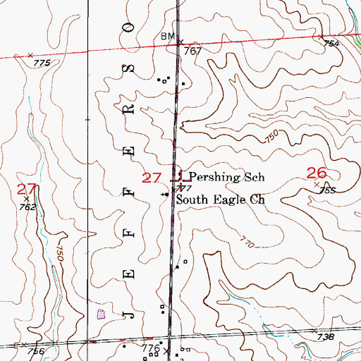 Topographic Map of Pershing School, MO