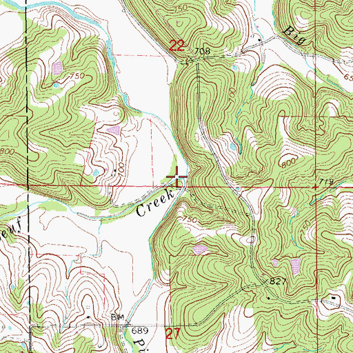 Topographic Map of Pin Oak Creek, MO