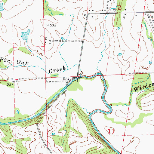 Topographic Map of Pin Oak Creek, MO