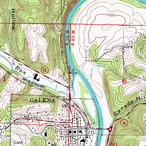 Topographic Map of Pine Run, MO